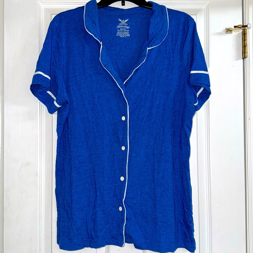 Faded Glory Blue and White Button Up Sleepwear Shirt